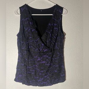 Black/Purple V Neck Lace Blouse